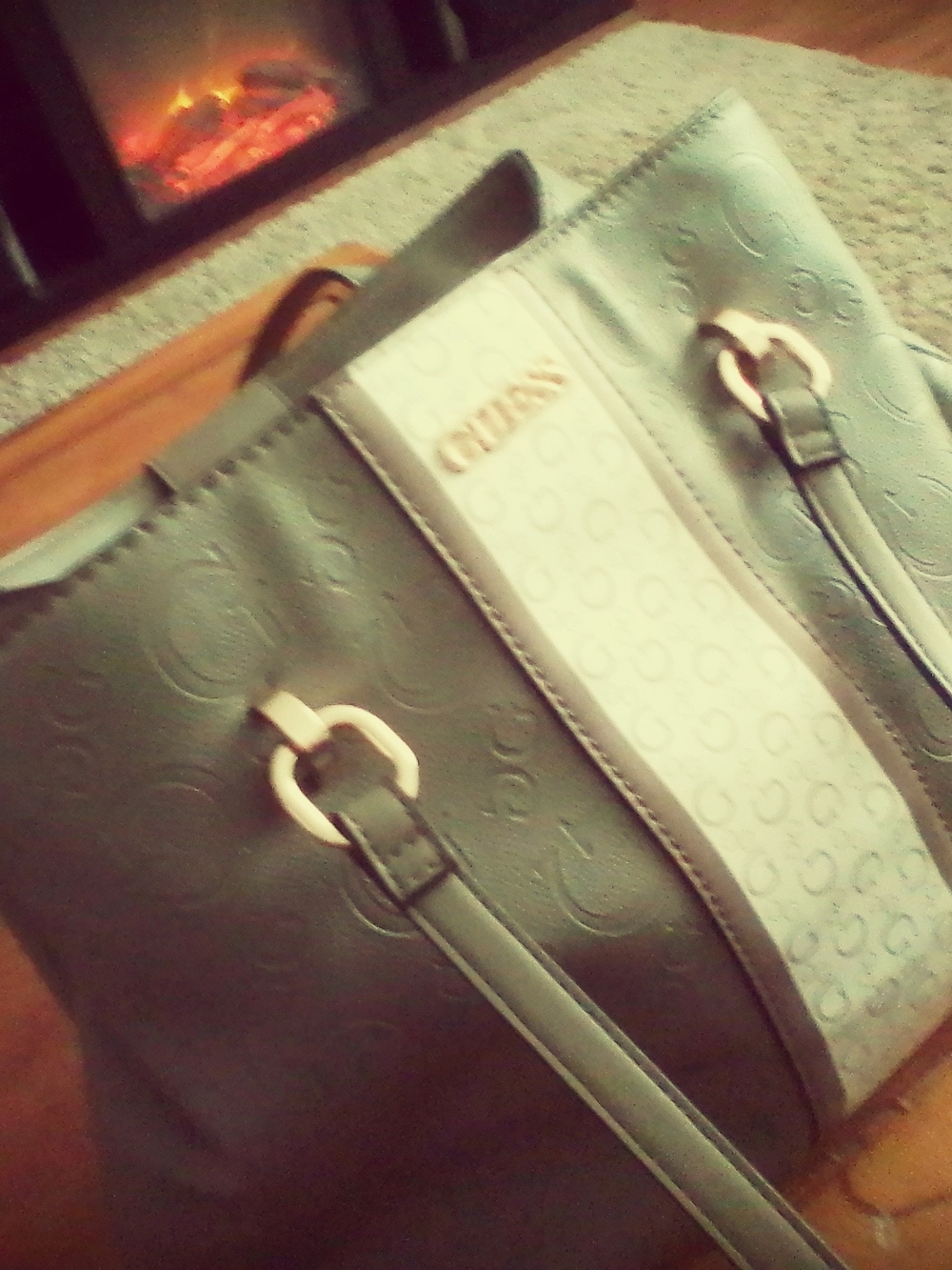 GUESS Olive Green and Cream Logo Panel Tote